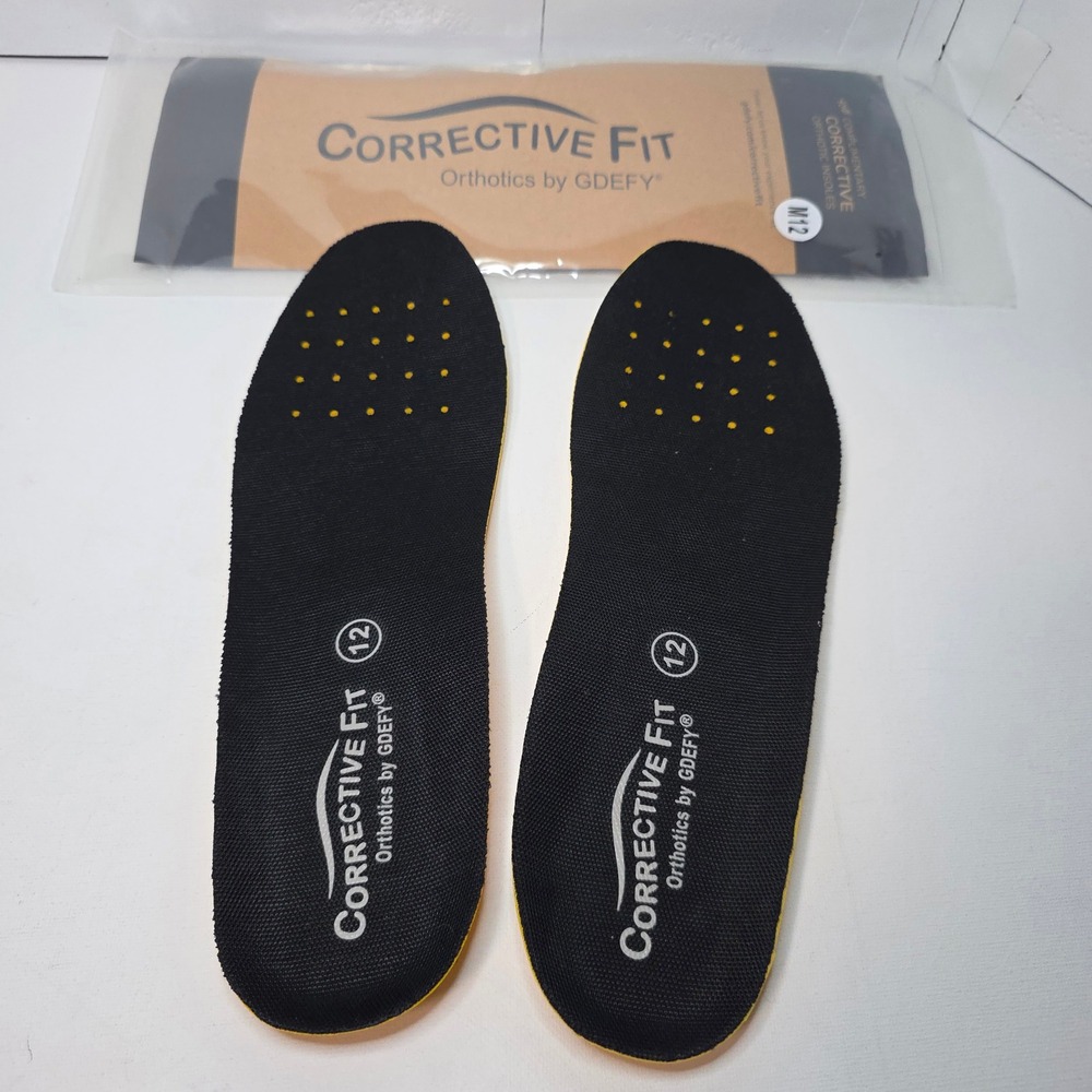 GDEFY Corrective Fit Orthotics Mens Size 12 Black Yellow Arch Support‎ Insoles
